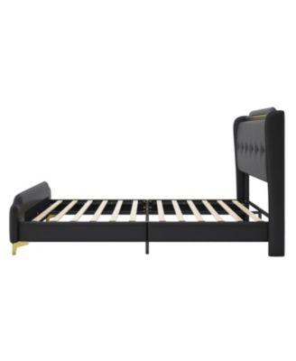 Queen Leather Bed Frame Wingback Headboard Platform Bed