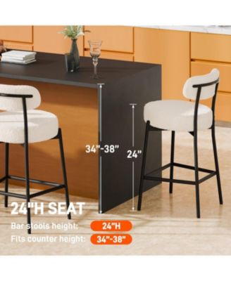 Bar Stools Set of 3, 24 Inches Modern Counter Height Bar Stools with Curved Back Metal Legs, Upholstered Tall Barstools