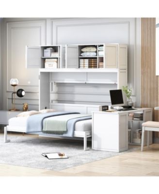  Queen Murphy Bed with Desk & Storage - White