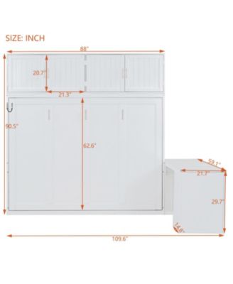  Queen Murphy Bed with Desk & Storage - White