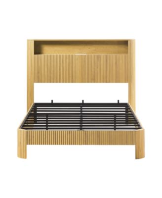  Full XL Bed Frame- Storage Headboard, Charging Station, Natural