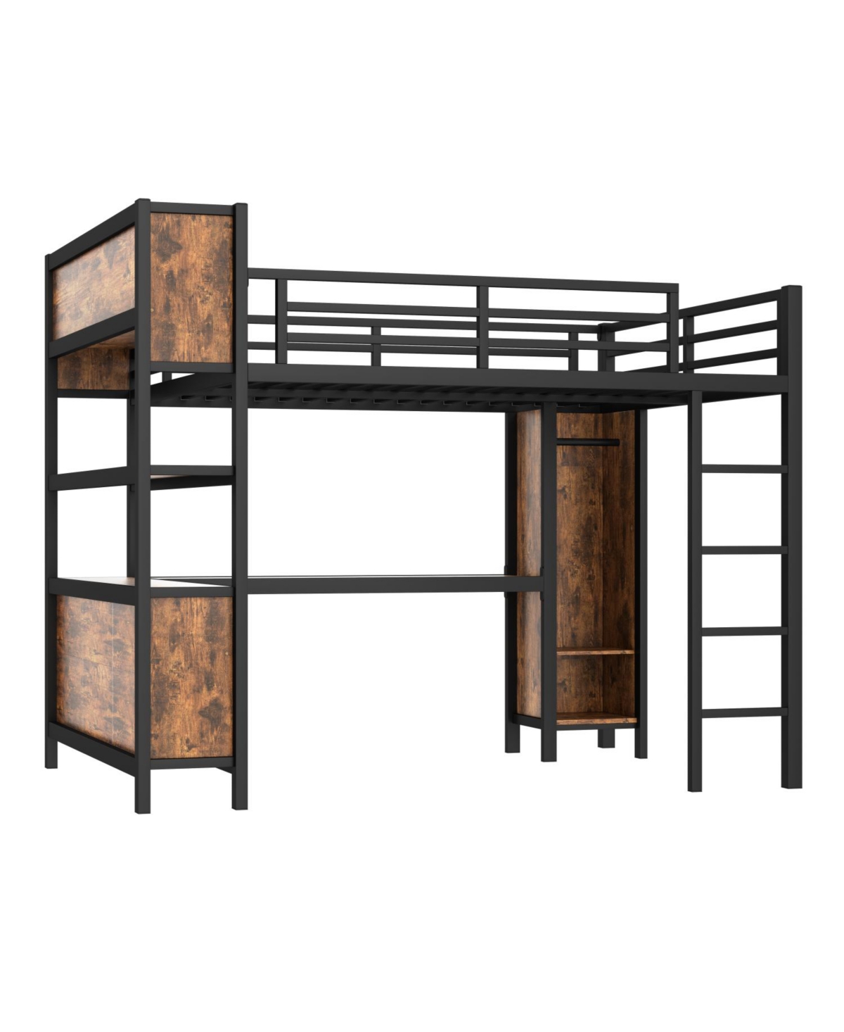 Streamdale Furniture Queen Loft Bed with Wardrobe, Desk & Storage - Black Woodgrain