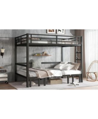 Queen Over Queen Pull-Out Bunk Bed, Safety Rails, Black