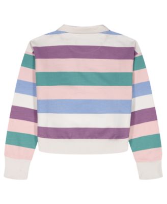 Girls' 7-16 Multi Stripe Johnny Collar Sweater