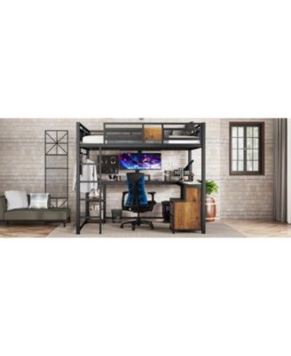 Queen Loft Bed with Desk & Storage