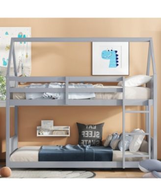 Twin Over Twin Wood Guardrails House Bunk Bed
