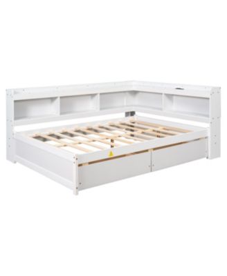 L-Shaped Bookcase Bed with Power, USB & Drawers