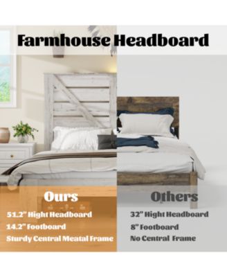 Queen White Wood Platform Bed Frame, Headboard, Under Bed Storage