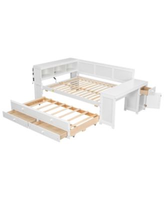 Streamdale Full Size Daybed with Storage Drawers Trundle Charging LED Desk