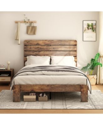 King Size Wood Platform Bed Frame with Storage