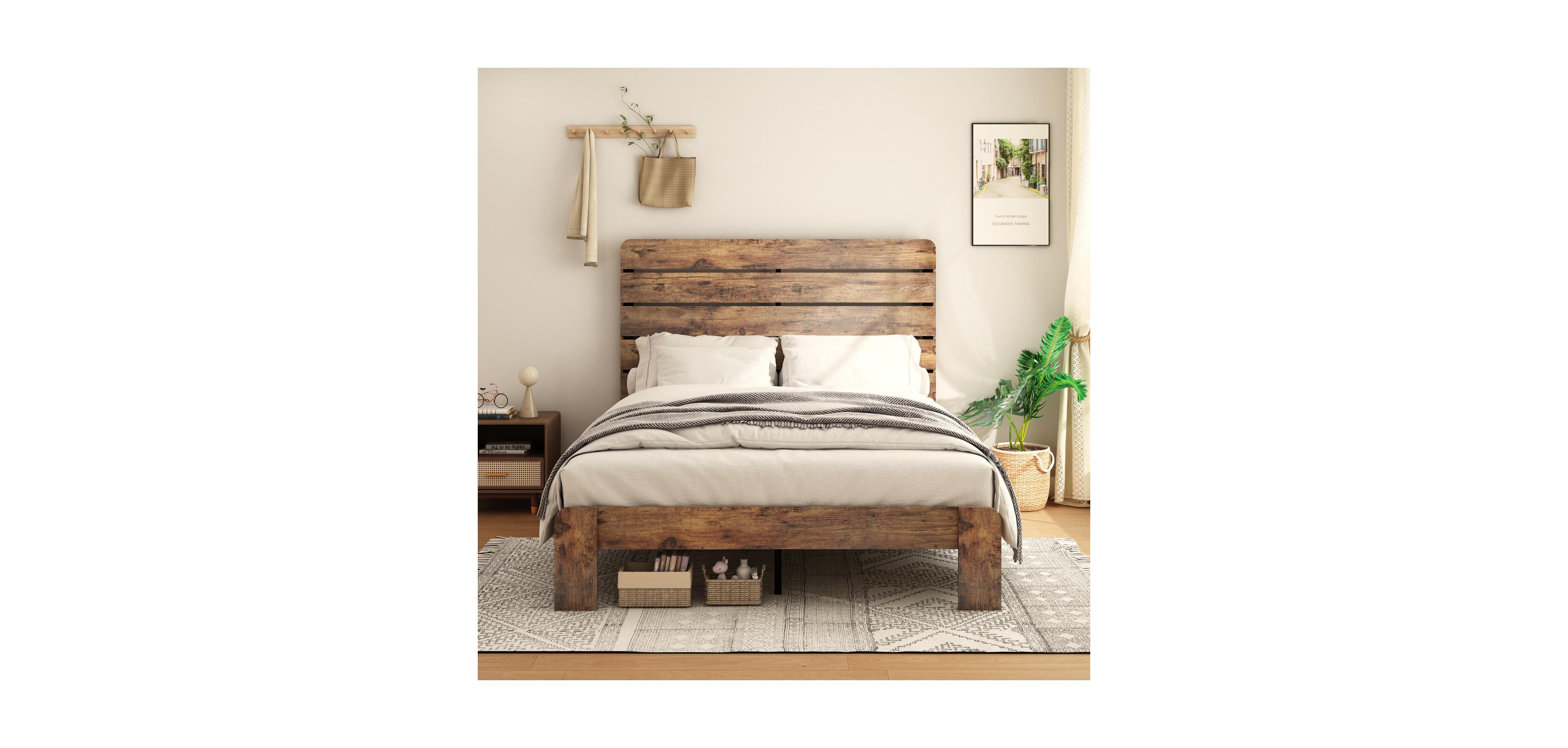 Streamdale Furniture King Size Wood Platform Bed Frame with Storage