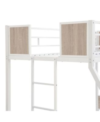 Twin Over Full Bunk Bed with 2 Ladders, Guardrail, Trundle