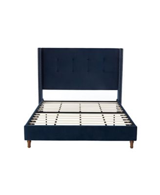Peyton Queen Upholstered Bed Blue Velvet, Easy Assembly