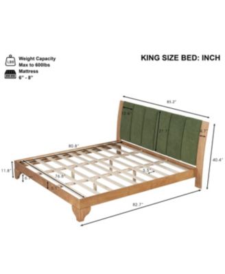 Streamdale Premium Pine Wood King Bed Frame - Mid Century Modern, Natural & Green
