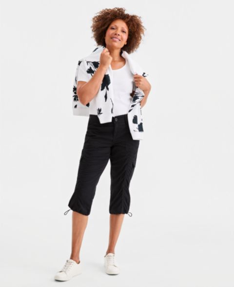 Женские брюки Style & Co Mid-Rise Cargo Capri, цвет: Глубокий чёрный