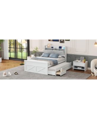 Full Size Wooden Storage Bed with Twin Trundle and Outlets