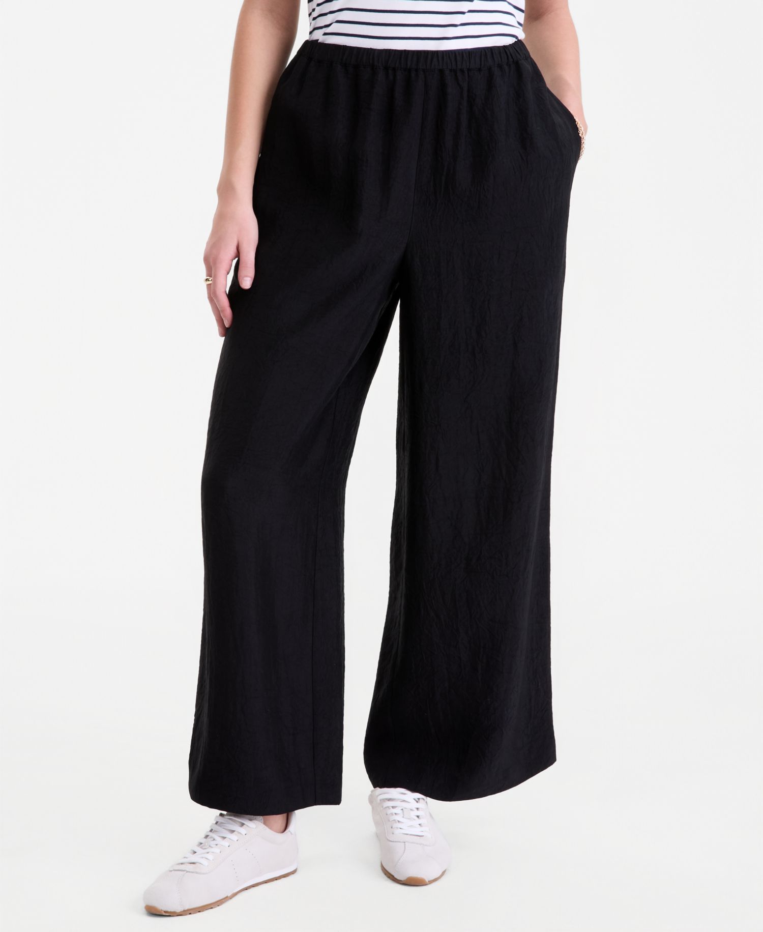 Women's Crinkle Satin Wide-Leg Pull-On Pants, Regular & Short