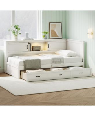 Corner Bed Frame with Drawer and Bookcase (Twin)