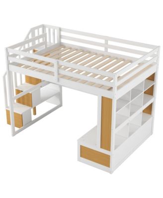 Loft Bed with Desk, Shelves, Drawers, & Storage Staircase