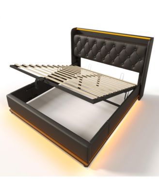 Modern Upholstered Bed with 360 LED, Storage, and USB-C Charging