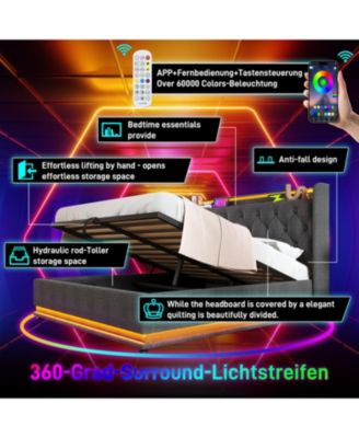 King Upholstered Bed with 360° LED Lighting, Hydraulic Storage, and USB-C Ports