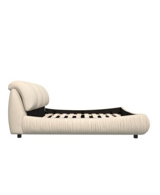  Beige Upholstered Platform Bed with Oversized Backrest