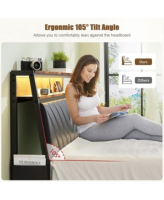 Platform Bed Frame with LED Headboard and Charging Station