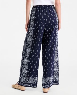 Women's Bandana-Print Wide-Leg Pull-On Pants