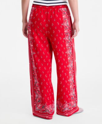 Women's Bandana-Print Wide-Leg Pull-On Pants