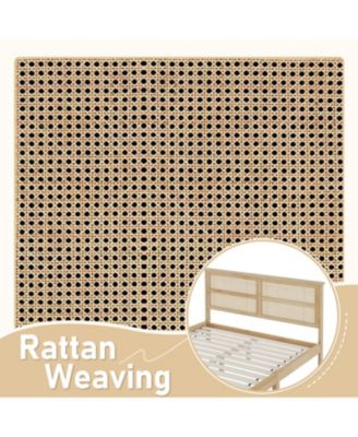 Queen Rattan Headboard Wooden Bed