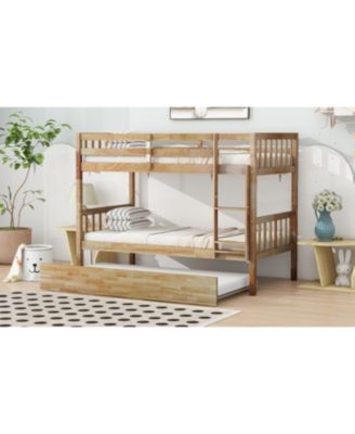 Twin Wood Bunk Bed with Trundle and Convertible Beds