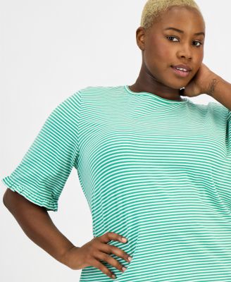 Plus Size Striped Ruffle-Sleeve Tee
