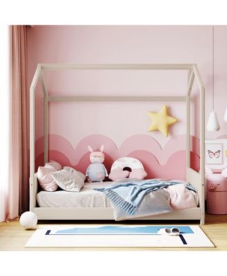  Full Size Velvet House Bed Wood Bed, Gray