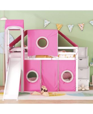 Full Size Loft Bed with Tent and Tower