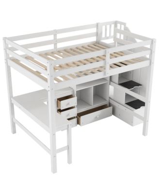 Full Loft Bed with Desk, Drawers & Storage Staircase