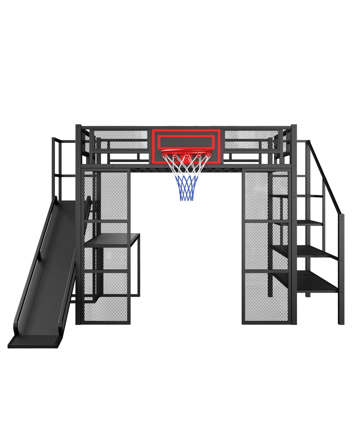 Streamdale Furniture Metal Loft Bed with Desk, Wardrobe, Slide & Stairs