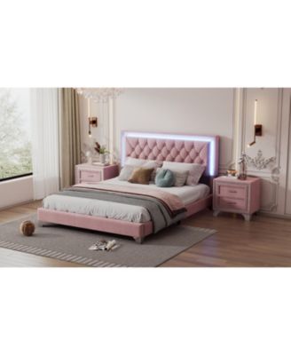  Queen Upholstered Bed Frame with LED Lights