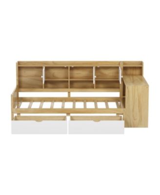 L-Shape Daybed with Storage, Desk & Bookshelf