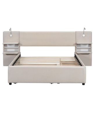 Queen Upholstered Platform Bed w/ Lights, Drawers & Trundle