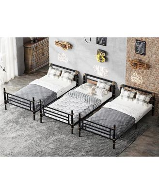  Quad Bunk Bed, Heavy Duty Metal, Detachable Triple/Twin, Black