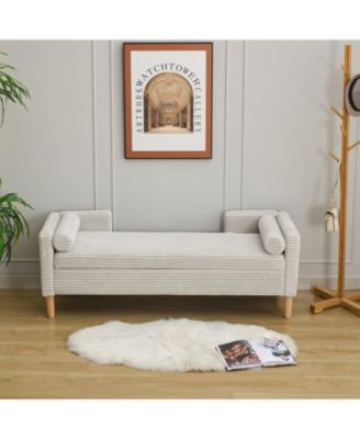 Corduroy Storage Bench w/ Armrests & Pillows