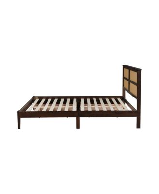 King Bed Rattan Headboard, Storage Drawers, Espresso