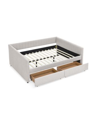 Beige Linen Upholstered Daybed with Trundle