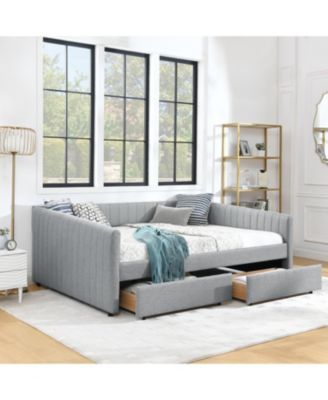 Grey Upholstered Daybed with Storage Drawers, 86.5" x 65" x 30"