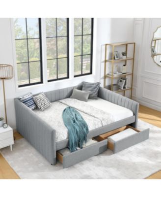 Grey Upholstered Daybed with Storage Drawers, 86.5" x 65" x 30"