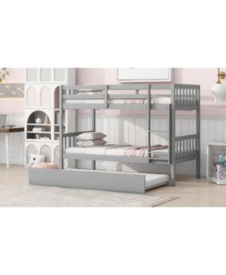Convertible Twin Bunk Bed with Trundle, Grey