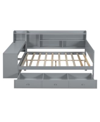 Full Size Wooden Daybed With 3 Drawers, USB Ports and desk.