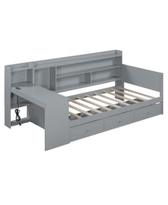 Twin Size Wooden Daybed With 3 Drawers, USB Ports and desk