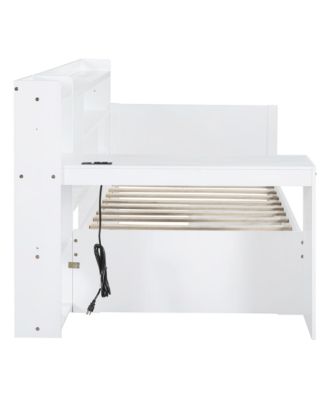  Twin Size Wooden Daybed With 3 Drawers, USB Ports and desk, White