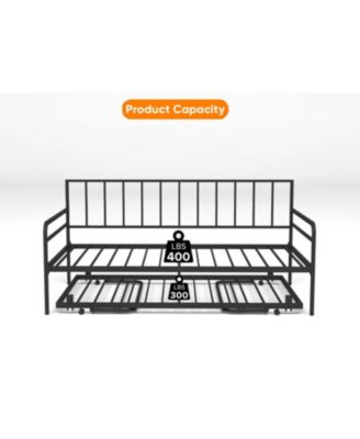 Twin Daybed with RGB LED Lights & Charging Station, Adjustable Frame & Trundle